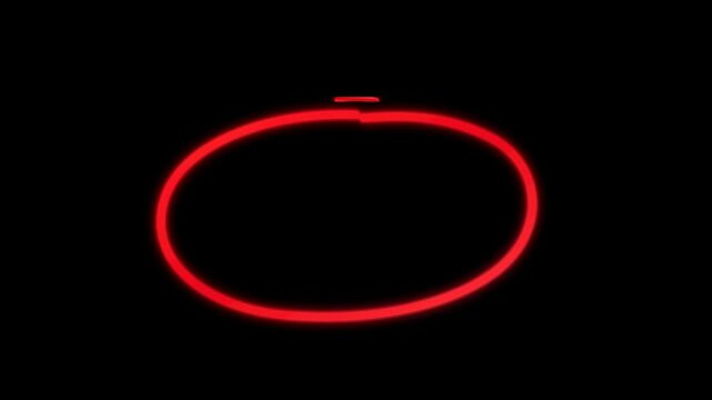 Neon red circle icon set animation featuring a glowing ring marker and round path graphic isolated on dark black background