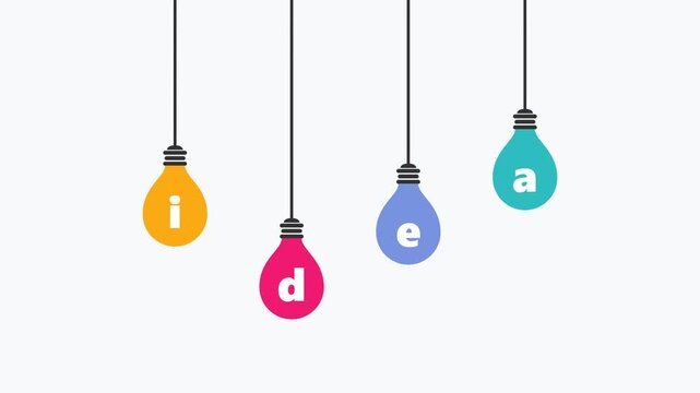 Creative Conceptual Illustration of Colorful Light Bulbs Spelling the Word Idea for Innovation and Brainstorming