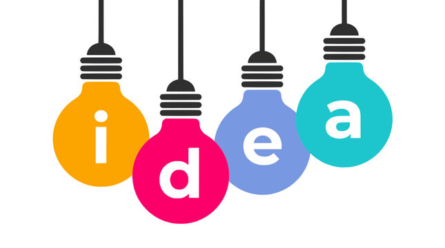 Colorful Light Bulbs Spelling Idea Symbolizing Creativity and Innovative Thinking for Business Growth and Success