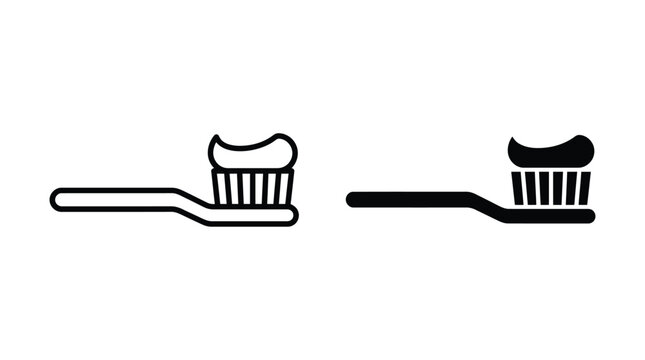 Toothbrush with toothpaste icon in outline and solid style vector illustration