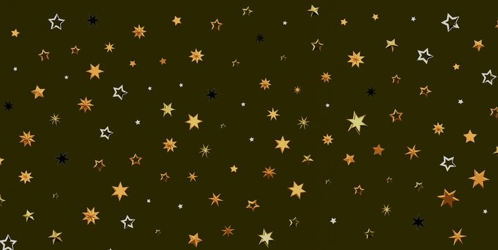 A beautiful pattern of sparkling gold, silver, and black stars on a dark background.
