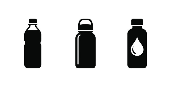 Bottles Showing Various Liquid Containers with Minimalist Black and White Design Isolated