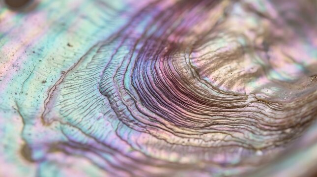 Natural Pearlescent Shell Interior with Iridescent Color Gradient