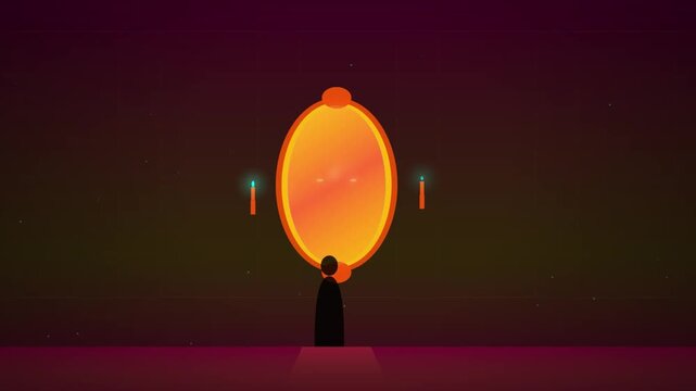Mystical Glowing Mirror Portal Silhouette Motion Graphic Loop