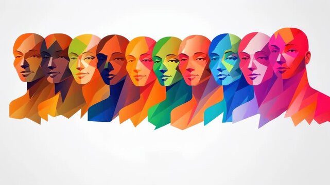 Row of Multi-colored Geometric Human Faces