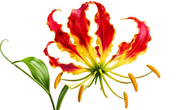 Gloriosa Superba Flame Lily with Vibrant Red and Yellow Curled Petals