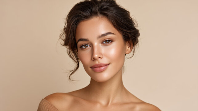 Natural beauty portrait of a woman with soft features on a plain background