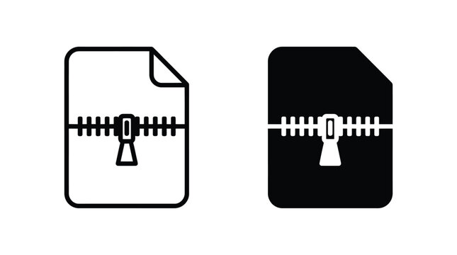 Compressed file icon set in outline and solid vector illustration
