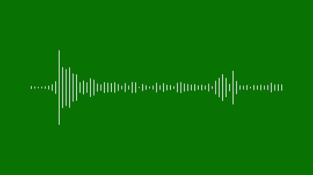 Abstract audio sound wave spectrum animation on green background, white line audio wave visualisation voice record, 4k sound waveform spectrum animation digital voice record effect.