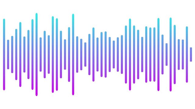 Digital Audio spectrum animation with colorful sound waves meter Lines audio wave visualisation on transparent white background. Audio spectrum, Audio Visualizer, Music equaliser. 4k loop animation