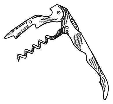 Metal corkscrew sketch. Wine bottle opener drawing