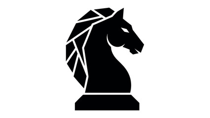 Abstract Chess Knight: A stylized, minimalist black chess knight symbol rendered in a geometric, polygonal art style, representing strategy and intellect. © Ariqa