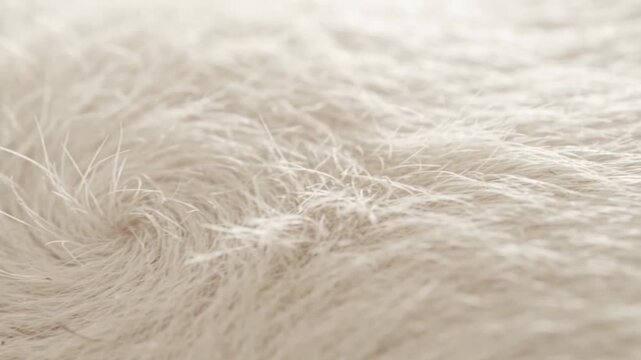 An extreme macro shot of soft white animal fur showing delicate hair texture and ivory swirls in bright light.