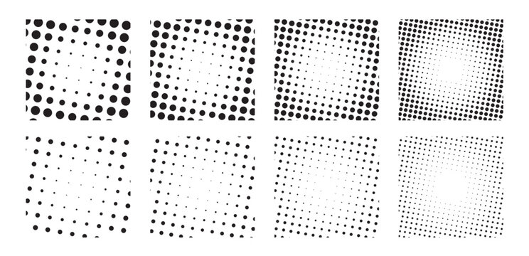 Halftone Dot Gradient Pattern Collection, Abstract Black Circular Dot Vector Textures