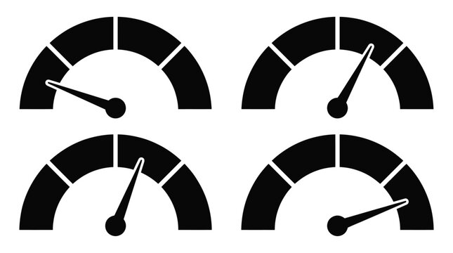 Four speedometer icons showing various speeds in solid and outline style
