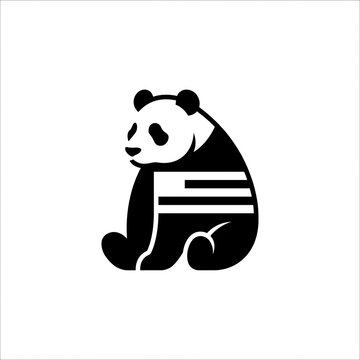 Minimalist flat vector illustration of a sitting panda bear icon design