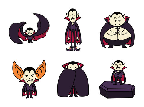 Funny cartoon vampire character poses and body types set