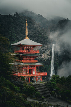 Iconic Three Story Pagoda and Nachi Falls in Kumano Kodo