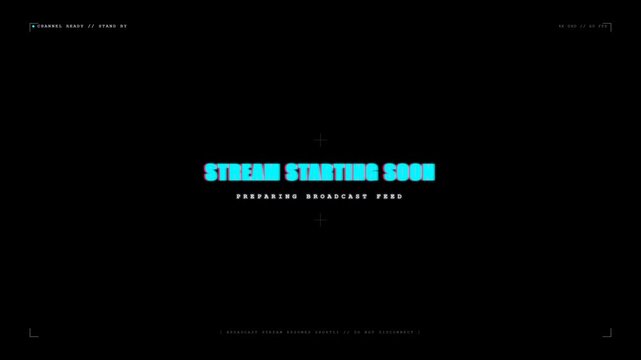 Cyberpunk glitch stream starting soon screen for live broadcast