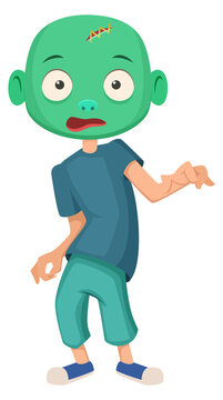 Boy in zombie costume. Monster party cartoon character