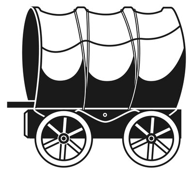 Old western wagon. Vintage cart black icon