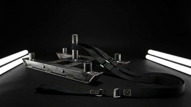 Heavy duty steel rigging equipment with black straps and illuminated bars hyrox athlete