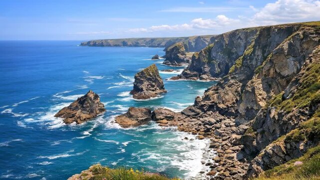 Scenic Coastline with Turquoise Sea and Rugged Rock Formations