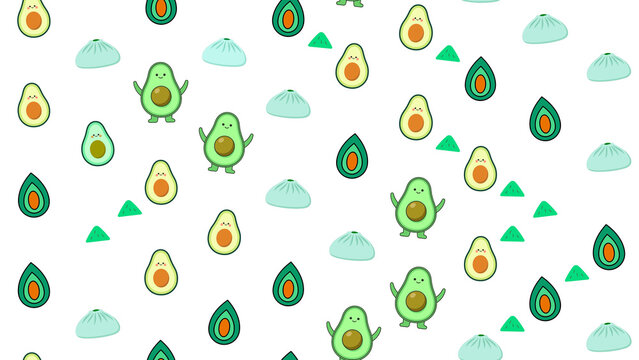 Cute cartoon avocado pattern with food elements