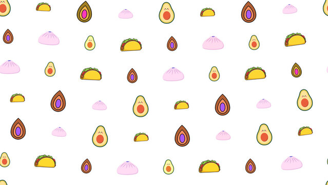 Cute Food Pattern with Avocados, Tacos, and Buns