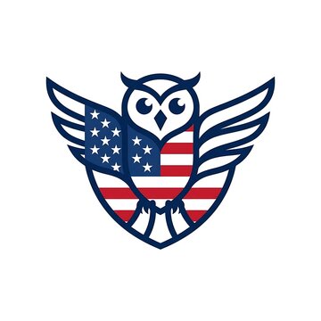 Stylized owl mascot logo featuring the united states of america flag pattern