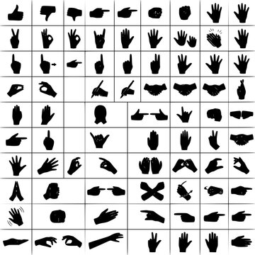 Comprehensive collection of human hand silhouettes in vari set with simple line art design featuring outline, illustration, graphic elements with clean design and vector art