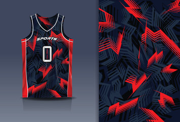 Obraz premium Basketball Jersey Sport Streetwear Design Abstract Geometric Zigzag Lightning Pattern Black Red