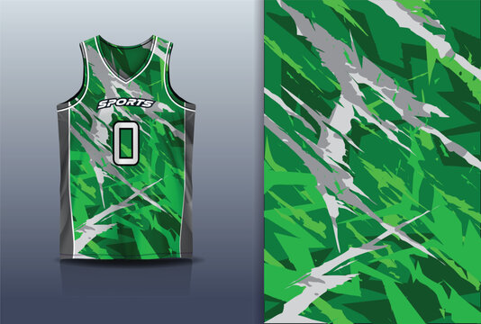 Basketball Jersey Sport Streetwear Design Abstract Sharp Slash Camo Pattern Green Grey White