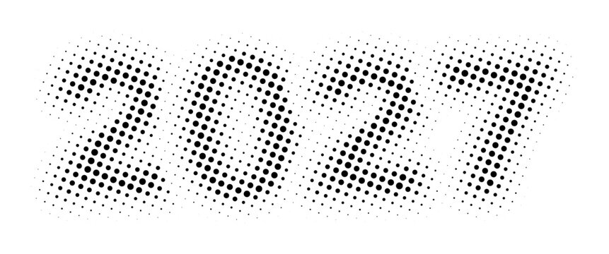 2027 Dot Halftone Vector Numbers, Chinese New Year Pop Art Design. 2027 Greeting Card, Typography Graphic Element