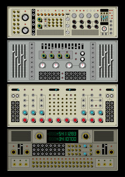 1980s Synthesizer Audio System Cabinet Modules, Vintage Sound Technologies, Classic Analogue Input, Output, Knobs and Buttons