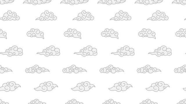 Clouds pattern in asian style. Drawn seamless sky ornament