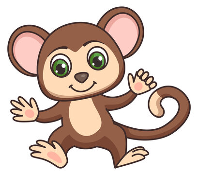 Funny monkey icon. Dancing happy cartoon animal
