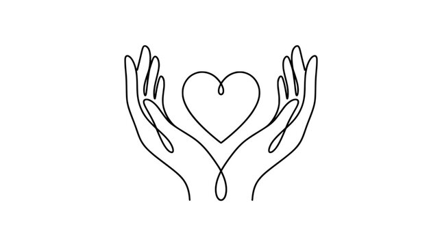 Minimalist continuous line art of holding hands in heart shape, romantic love you script typography, elegant wedding and valentine vector illustration