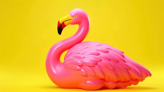3D Stylized Pink Flamingo on Vibrant Yellow Background