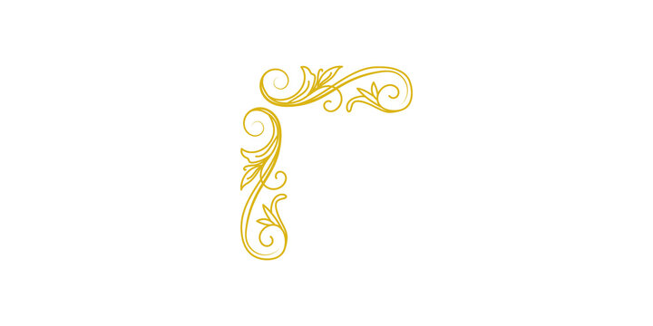 Gold vintage flourish ornate corner frame element isolated on transparent background