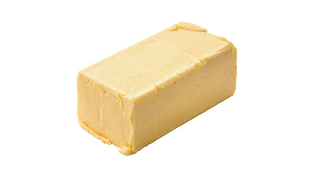 Block of fresh yellow dairy butter or margarine isolated on transparent background