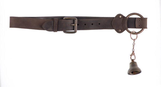 Leather strap with a bell isolated on a white background.