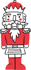 Obraz premium Whimsical hand drawn nutcracker Christmas cartoon character. Cute retro doodle vector illustration and graphic element.