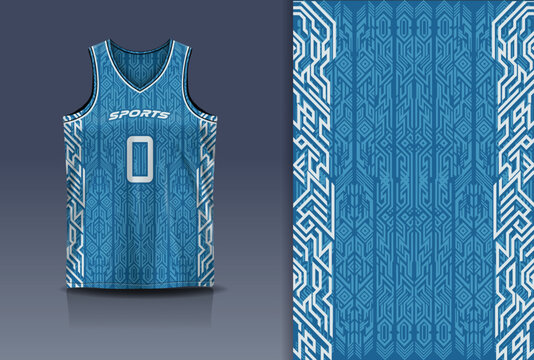 Basketball Jersey Sport Streetwear Design Abstract Tribal Ethnic Line Pattern Blue White