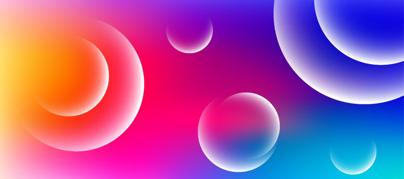 Abstract Vibrant Gradient Background with Glowing Glass Spheres Vector