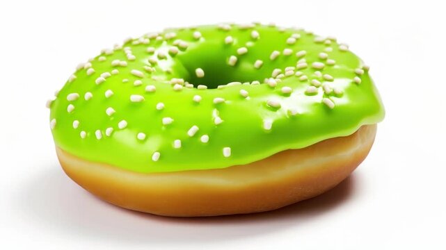 Close-up of a Donut with Green Glaze and White Sprinkles
