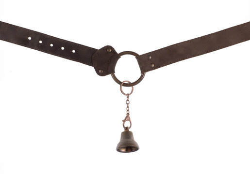 Leather strap with a bell isolated on a white background.