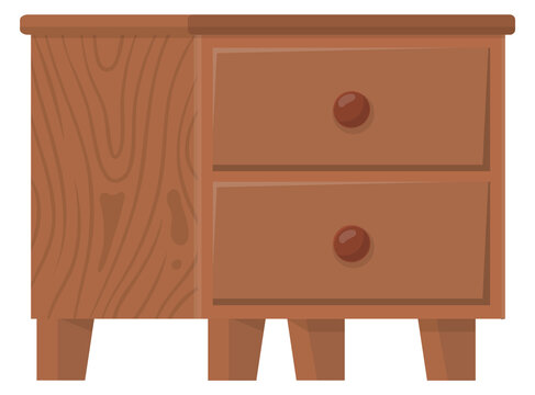 Wooden drawer chest cartoon icon. Nightstand or dresser