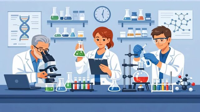 Scientists Conducting Research in a Chemistry and Biology Laboratory