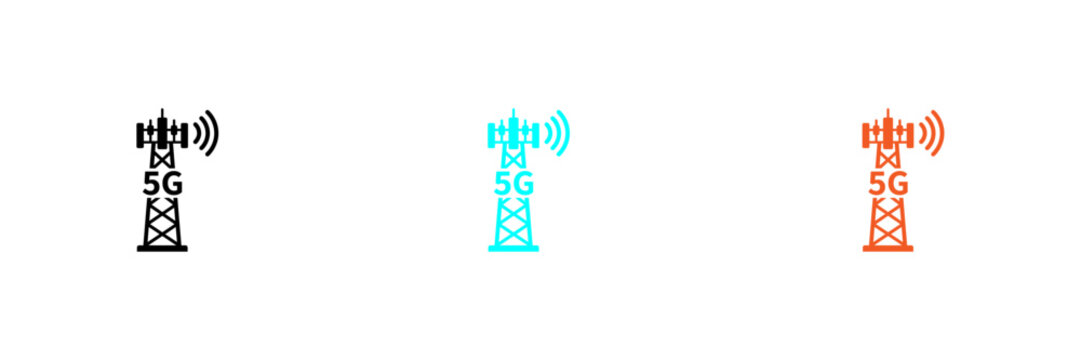Three colorful cell tower icons with signal waves